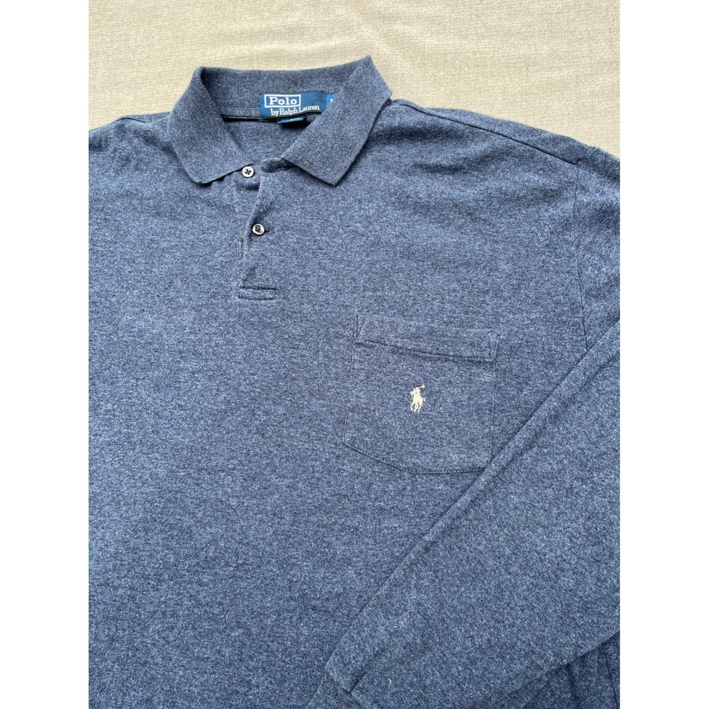 Polo Ralph Lauren Mens Blue Heather Long Sleeve Pocket Polo Shirt Size M